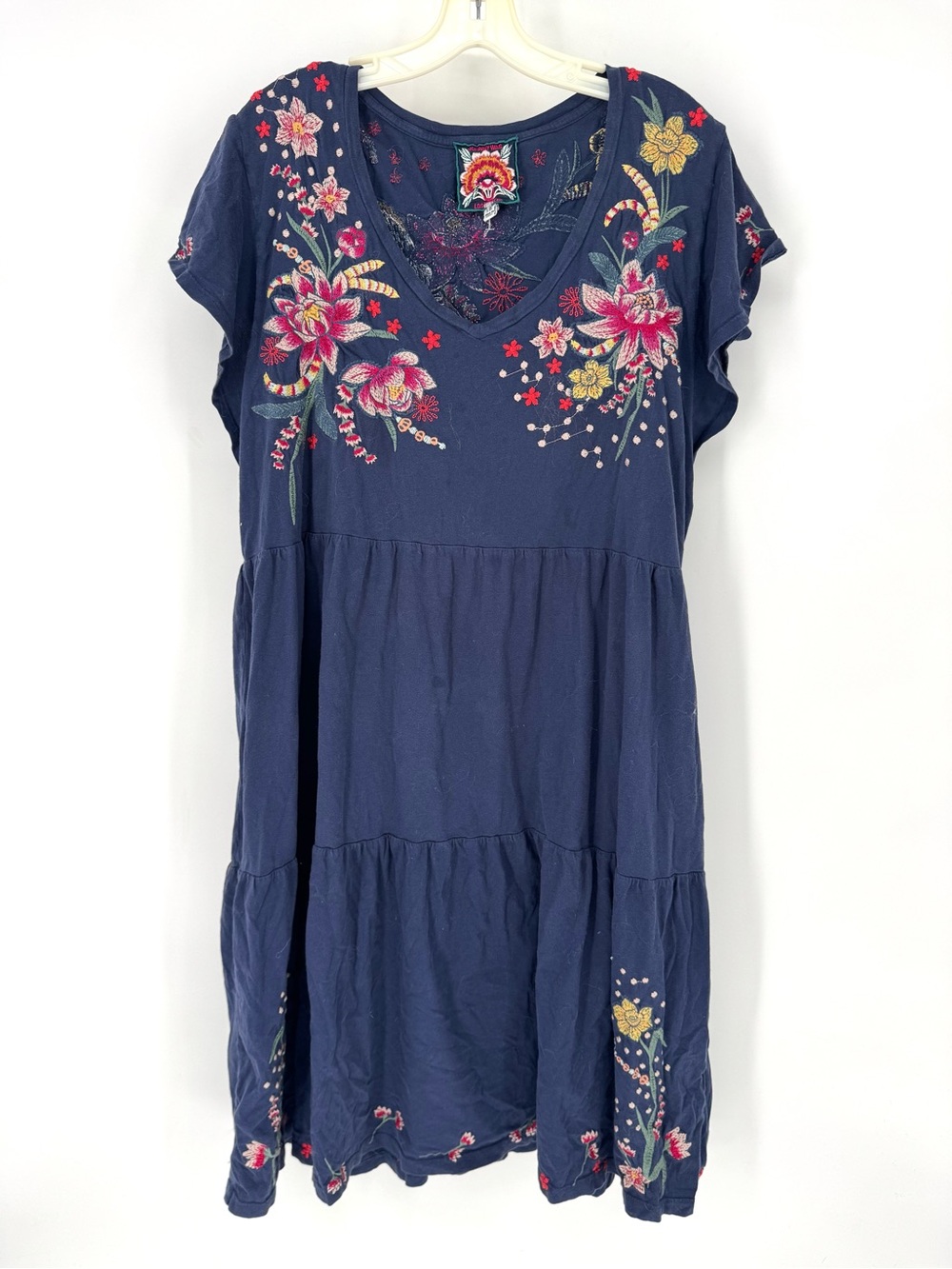 Johnny Was Navy Floral Embroidered boho whimsy bohemian Midi Dress XL
